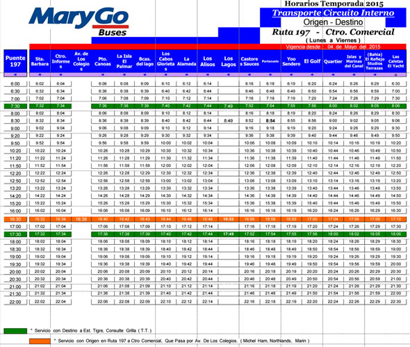 Horarios del servicio interno de Mary Go en Nordelta