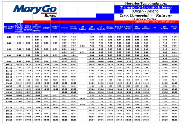 Horarios del servicio interno de Mary Go en Nordelta