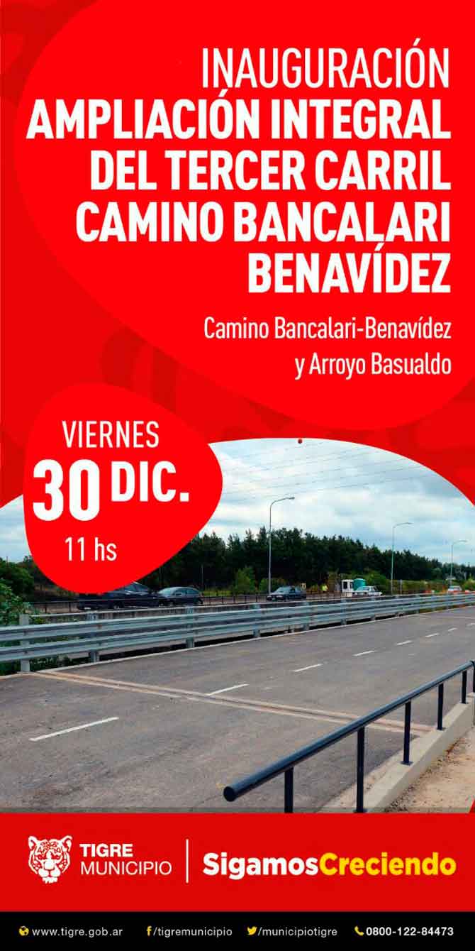 Inauguran el tercer carril del camino Bancalari