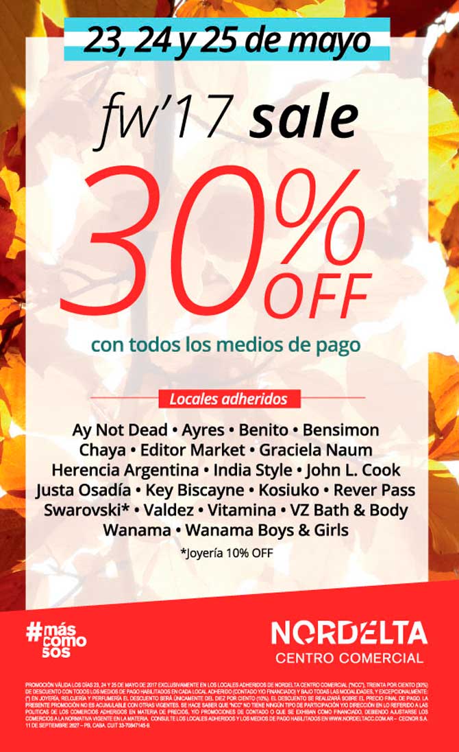 Hasta mañana, 30% off en Nordelta Centro Comercial