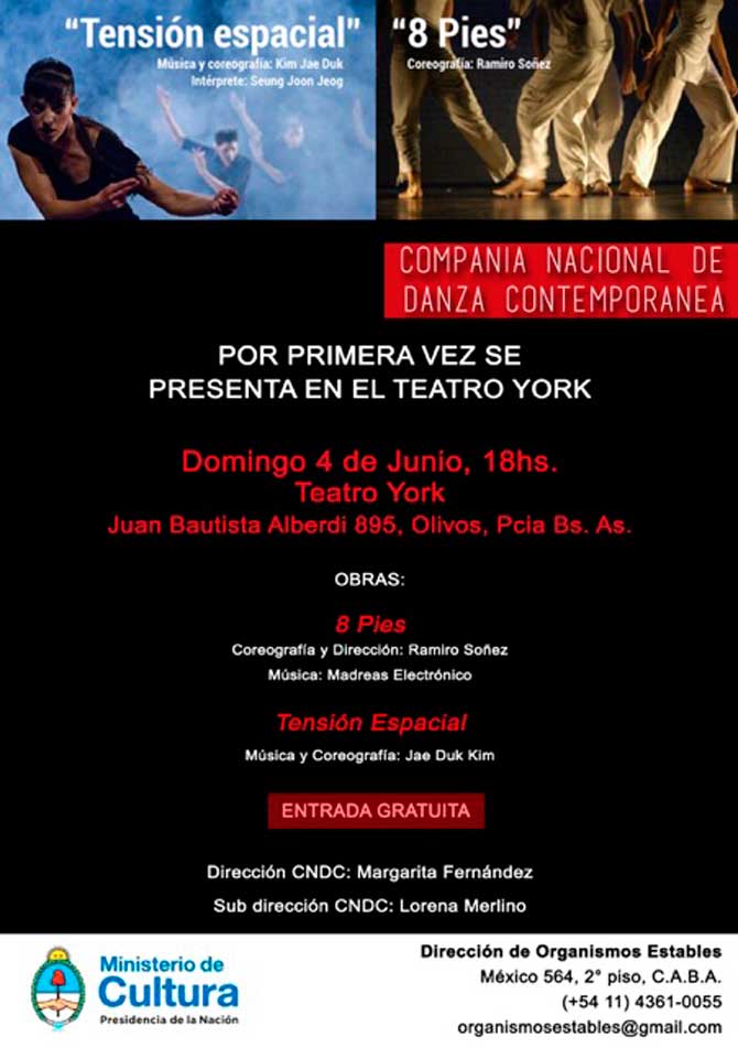 La Compañía Nacional de Danza Contemporánea se presentará en el Teatro York de Olivos