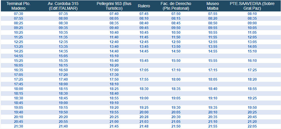 Horarios del servicio de Mary Go Nordelta-Capital