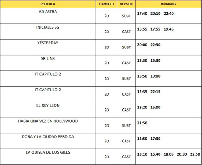 Cartelera Atlas Cines del 19 al 25 de septiembre