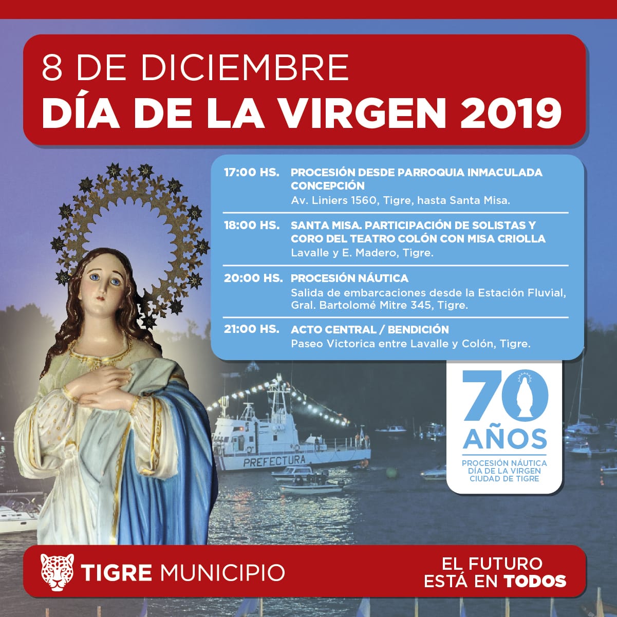 Tigre prepara los festejos del 70° aniversario del Día de la Virgen