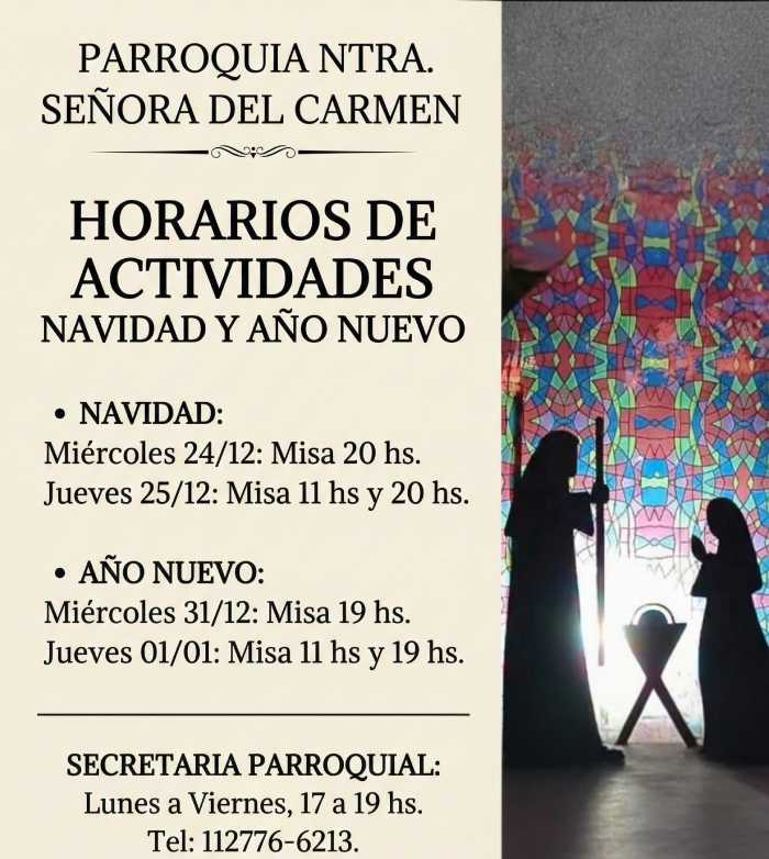 Navidad y Año Nuevo: horarios de misa en las capillas de la zona