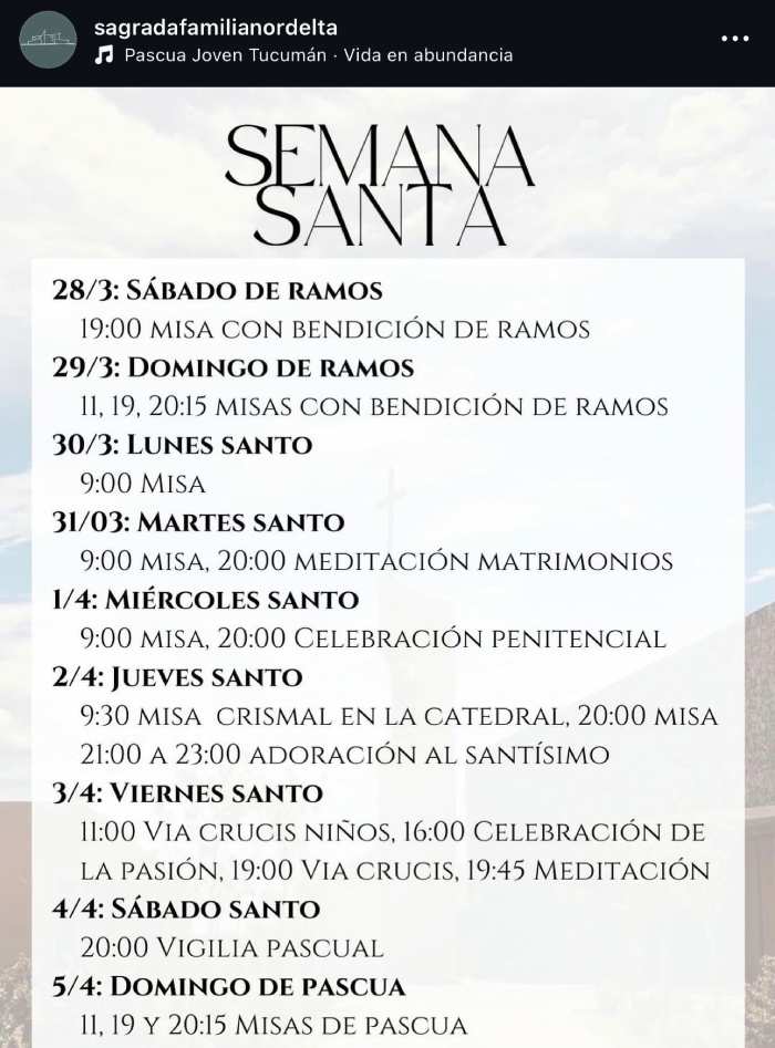 Horarios de misa y celebraciones en Semana Santa 2026